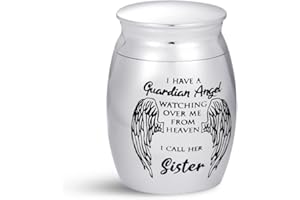 FGT Small Mini Urn for Ashes Sister Women Girls Family I Have A Guardian Angel From Heaven Cremation Memorial Keepsake Stainless Steel