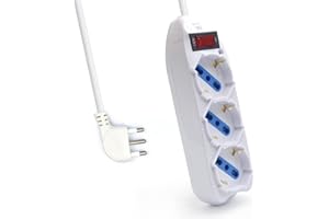 EWENT Multipresa a 3 Posti, Ciabatta Elettrica con 3 Prese Schuko/Tedesche e Italiane 10A/16A - Spina Italiana 10A - Potenza 250V/2500W - Cavo da 1,5 Metri, Prese Angolate a 45°