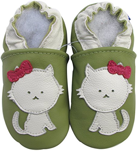Carozoo Cat Green Soft Sole Leather Baby Toddler Kids Shoes 3-4Y