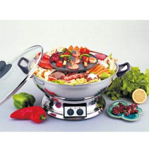 MASTARCOOK Electric Teppanyaki BBQ Grill Griddle Hot Pot Multi Cooker DIA30CM 1950W ZJ30A 4L With 4x Forks & Scoops