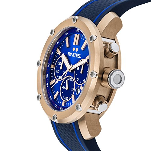TW Steel Men's Quartz Watch with Blue Dial Chronograph Display and Blue Silicone Strap TS3