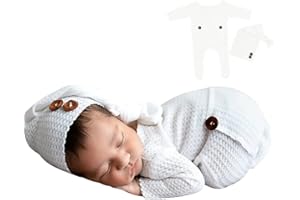 Winmany Bambino Maglia all'Uncinetto Foto Fotografia Prop Abiti Outfits 2PCS Newborn Photo Prop Pagliaccetto Cappelli Costume Accessori per Neonati per 0-2 Mesi