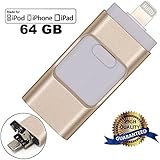 USB Flash Drives for iPhone 64GB, LU2000 i-Flash U-Disk Phones Memory Storage Jump Drive Lightning U FlashDrive Stick External Storage Memory Extension for Apple IOS Android Computers - Gold