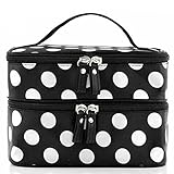 Winrembrandt Women Lady Dot Pattern Case Double Layer Makeup Travel Cosmetic Hand Bag Tool Storage Toiletry (Black) Winrembrandt Women Lady Dot Pattern Case Double Layer Makeup Travel Cosmetic Hand Bag Tool Storage Toiletry (Black)