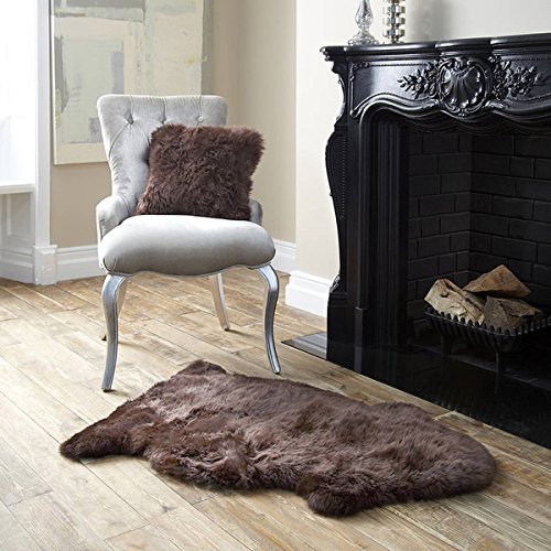 HUAHOO - Manta de piel de oveja auténtica para habitación o salón, marrón, Single Pelt/2ft x 3ft