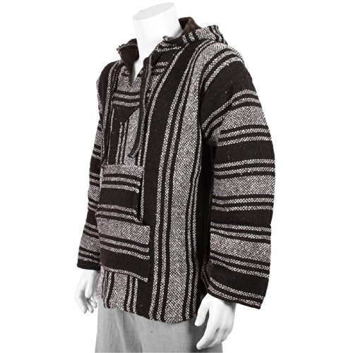 Mexican Baja Jerga brown and natural hooded hippie top (XXL)