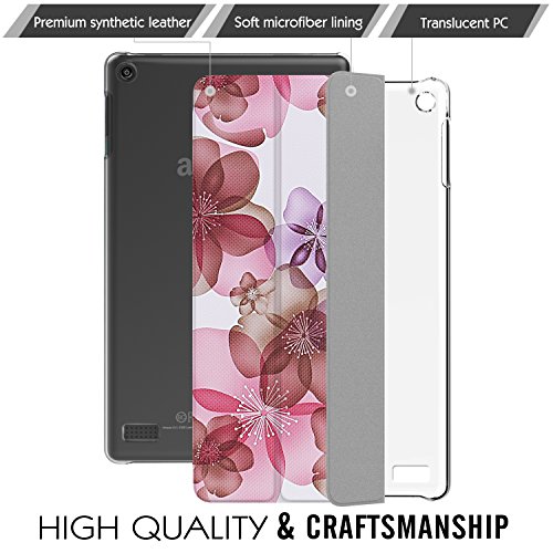 MoKo Hülle für All-New Amazon Fire 7 Tablet (7 Zoll – 7. Generation, 2017 Modell) – Ultra Slim Lightweight Schutzhülle Smart Cover Case mit Auto Sleep/Wake up Funktion, Standfunktion für das neue Fire 7 2017, Blumen Violett - 3