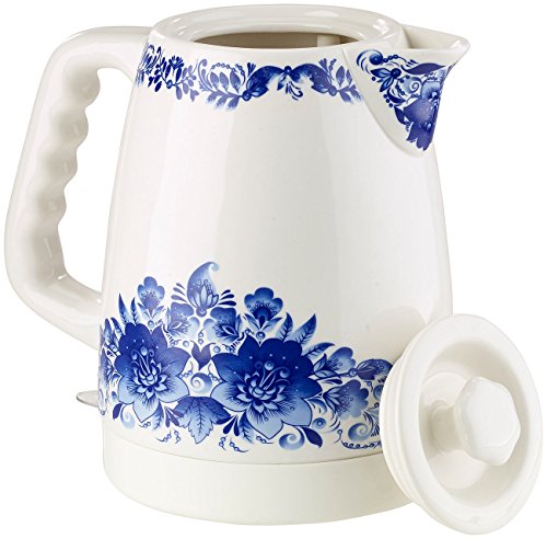 Rosenstein & Söhne Keramik-Wasserkocher WSK-280.rtr mit blauem Blumen-Motiv, 2 l, 1.500 W - 3