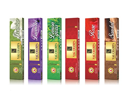 Zed Black Serie Nagchampa Superiores Naturales de la Fragancia Palos - Pack de 6 - a Base de Productos Naturales y de Hierbas - Aceite Perfumado Palos - 10 Sticks Sticks por Box- Incienso Nag Champa