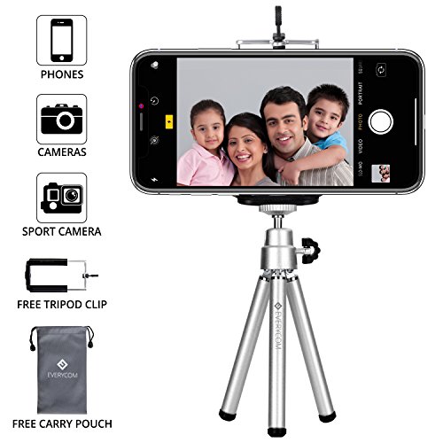Everycom Extendable Legs 20cm Silver Color Mini Tripod Stand with Universal Grip Mount for Mobile Phone & DSLR Camera