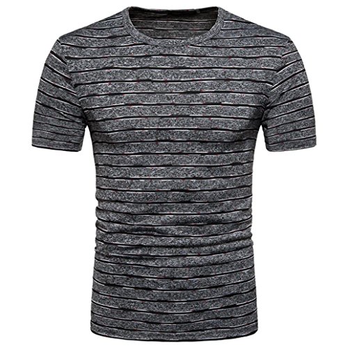 Cinnamou L'Occasionnels Hommes Le T - Shirt De Bande pour Cou O Pull Haut Chemisier Tee-Shirt à Manches Courtes pour Hommes Summer Stripe Print O Neck Pullover (Gris, S)