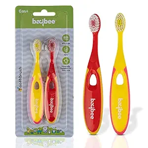 Baybee Ultra Soft Baby Toothbrush Set, BPA Free Baby Training Toothbrush Set with Soft Bristles & Easy Grip | Baby Kids Toothbrush | Infant Baby Brush Toothbrush Set for 6+ Months (Red with Yellow)