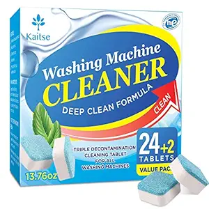 Kaitse Washing Machine Cleaner Effervescent Tablets, Solid Washer Deep Cleaning Tablet, Triple Decontamination Remover with Natural Biological Formula, for Front and Top Load Washers, Value 26 Pack