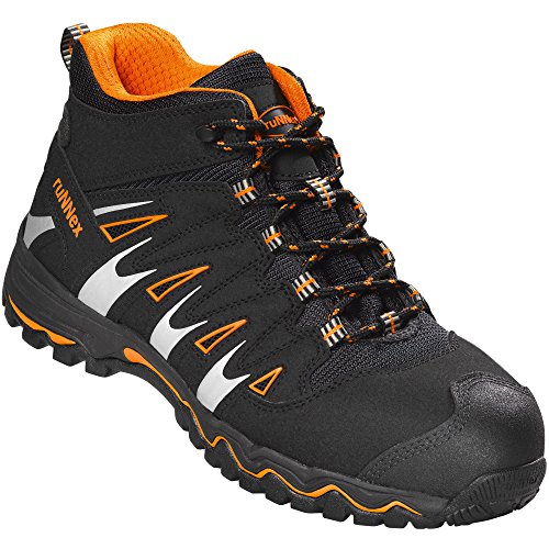 ruNNex Sicherheitsstiefel S1P "5131" Light Stars Leichter Arbeitsstiefel Sicherheitsschuh mit Alukappe Durchtrittschutz , schwarz orange silber