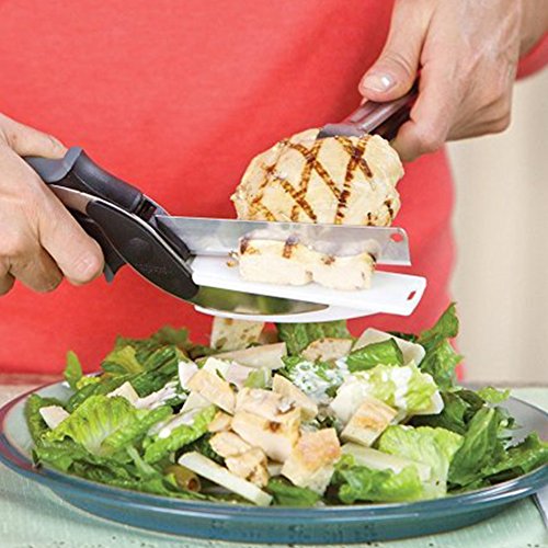 Clever Küche Cutter 2-in1 Lebensmittel-Chopper-Küche Schere Messer und Schneidebrett Werkzeuge für Gemüse Chooping Cheese Chicken Fleisch Salate -Baby Früchte Lebensmittel Gadgets (Mit Zwiebelhalter) - 3