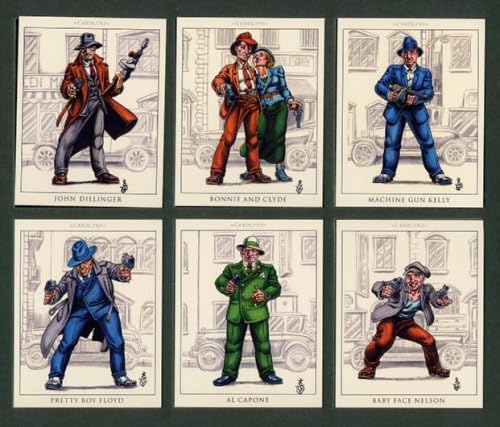 Gangsters - Bonnie and Clyde, Al Capone, Pretty Boy Floyd, Baby Face Nelson, John Dillinger and Machine Gun Kelly - Art (by Jeff Crawford) Collectors Cards