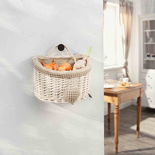SIDCO ® Wandkorb Landhaus Karoherz Weidenkorb Küchenkorb Füllkorb Hängekorb weiß - 2