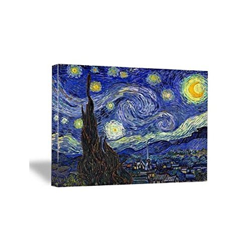 Lienzo Wieco Art P1XK12090 reproducción de La noche estrellada de Van Gogh, listo para colgar, 122 x 91,5 cm, azul, 16x12inch (40x30cm)