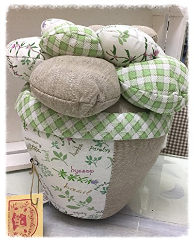 Türstopper Schwer Stoff Sack – Türpuffer Türhalter Landhausstil – Blumentopf – Höhe 22 cm / Durchmesser 23 cm – Karo Weiß / Grün – 100% Baumwolle - 3