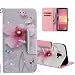 Produktbild HMTECH Galaxy J6 Plus Hülle Glitzer Rosa Blumenschmetterling Leder Flip Bookstyle Standfunktion Karten Slot Magnetverschluß Tasche Brieftasche Etui Case,Diamond Pink Flower Two Butterflies