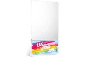 Torolle Magnetic Locker Mirror with Organizer Bag, 6.69" x 5.51" Small Real Glass Mirror with Magnetic Backing for School Locker Household Refrigerator Bathroom Office Cabinet -Rainbow