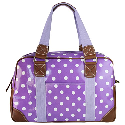 Preisvergleich Produktbild Miss Lulu Damen Weekend Schulter Holdall Reisetasche Wachstuch : Punktmuster L1106D2 (Violett Punktmuster)