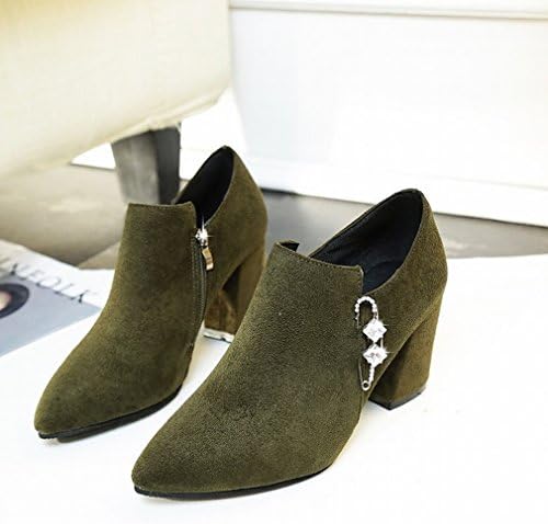 XAI Winter Boots Women Pointed Rough Boots with High Heel Barefoot Matte Martin Boots Shoes Tide,Army green,39