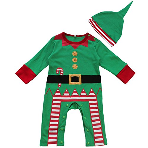 iiniim Baby Boys Christmas Santa Romper with Hat Outfit Sets Green 6-12 Months