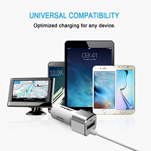  Garantie    Vie  iVoler Chargeur de Voiture Allume-Cigare 2 Ports USB 24W  4 8A avec C  ble Lightning  1 5m  Ultra Petit Chargeur Allume-Cigare USB d