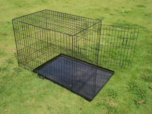 BUNNY-BUSINESS-Metal-Dog-Crate-2-Doors-with-Bedding-and-Lint-Rollers-Medium-30-inch-Black
