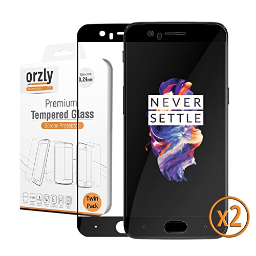 Protectores de Pantalla OnePlus 5  PACK DE DOS Orzly Pro-Fit Protector de Pantalla de Cristal Templado para el OnePlus 5  Cobertura Completa de la Pantalla  - con borde en NEGRO