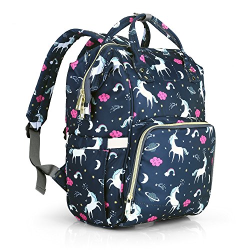 Preisvergleich Produktbild bisozer Baby Wickeltaschen Multifunktions-wasserdichte Reise Rucksack Windel Tote Staubbeutel für Baby Care, großes Fassungsvermögen, Einhorn Print