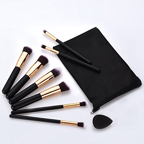 8pcs Make-up Pinselset & Gesichtsschwamm, Omorc Professioneller Kosmetik Set Satz Synthetisches Haar Pinselset Anzüge Gesichtspinsel Augenbrauen Schatten Cosmetic Foundation Concealer Bürsten für Berufsverfassungs oder Ausgangsgebrauch-Golden - 7