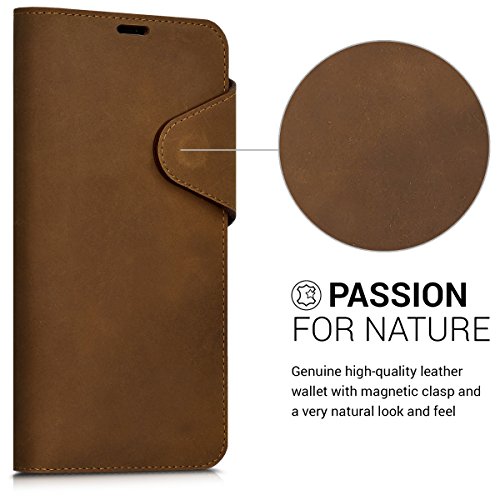 kalibri Funda para Samsung Galaxy S8 Plus - Carcasa con  Tapa magn  tica  de  Cuero  - Case de Piel Real en  marr  n 