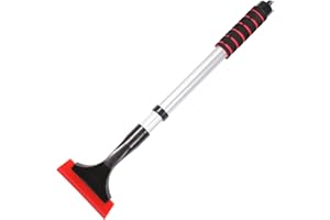 CHIKIXSON Rasqueta Rascador Hielo Coche, Longitud Ajustable (42-63 cm) Auto quitanieves para Parabrisas con empuñadura de Espuma para Auto Car SUV Truck (Rojo)