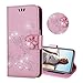 Produktbild Obesky Kompatibel mit Samsung Galaxy S7 Edge Hülle, Bling Glitzer Liebe Blumen Geprägtes PU Leder Flip Wallet Cover Standfunktion Kartensfach mit 3D Diamant Schmetterling Magnet Schutzhülle, Roségold