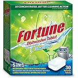 FORTUNE Dishwasher Tablets, 5 in 1 Action, Fresh Scent, 30 Count & 2 Pcs Fortune Multi Use Descaler