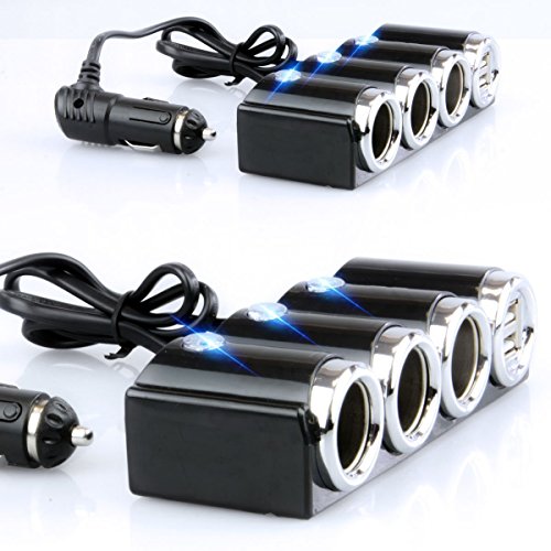 KFZ 12V/24V Auto Verteiler 5 Fach – 3x Zigarettenanzünder Adapter mit 2x USB Ladegerät 120W + Kabel 2in1 microUSB/Lightning für Handy Smartphone GPS Navigation – Ladesteckdosen LED - 6
