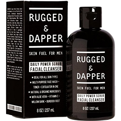 RUGGED & DAPPER Daily Power Scrub Facial Cleanser For Men - 237 ml - Face Wash + Energizing Toner + Exfoliating Scrub All-In-One - Natural & Certified Organic Ingredients