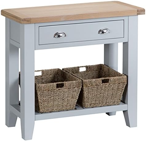 Taunton Grey Painted Compact Console Table 1 Drawer 2 Basket with Lime wash Oak Tops