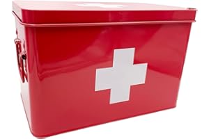 EeAaSsTy Botiquín de medicamentos, caja de metal, resistente contra la humedad y la contaminación de medicamentos, seguro y cómodo (rojo, 31,5 cm)