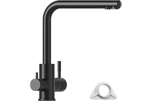 APPASO Grifo de cocina de 3 vías, grifo mezclador de cocina para sistema de ósmosis, grifo de alta presión 3 en 1, grifo de agua potable con 2 palancas, color negro