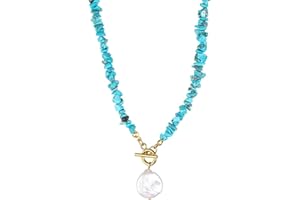 CLSSLVVBN Vintage Style Necklace For Women Versatile Natural Irregular Rubble Beautiful Gifts Stone Irregular Rubble Necklace, Turquoise