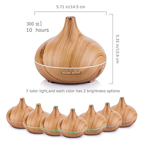 Aroma Diffuser, Earto 300ml Holzmaserung luftbefeuchter mit farbenwechselnde LED Licht, Abschaltautomatik 10 Stunden Dauerverneblung für Yoga Kinderzimmer Schlafzimmer Krankenhaus Toilette Büro usw - 3