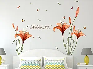 Amazon Brand - Solimo PVC Vinyl Wall Sticker for Bedroom (Blooming Lilies, ideal size on wall , 175 cm X 120 cm),Multicolour
