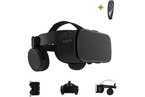 LONGLU VR Glasses for iPhone and Android Phones, 3D Virtual Reality Glasses with Wireless Headphones for Imax Movies and Games with a Remote Control (Black)