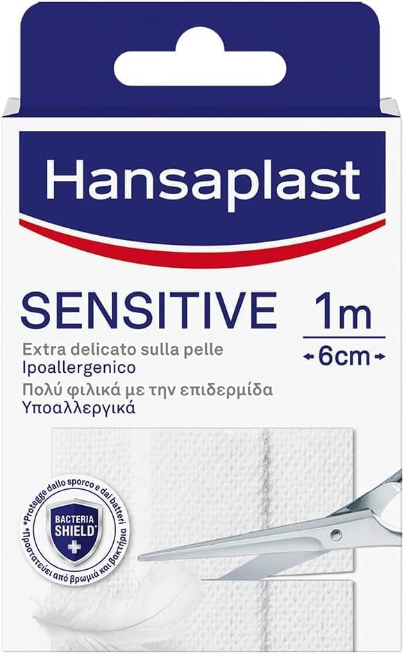 Hansaplast Cerotti SENSITIVE extra delicati specifici per pelli sensibili, Cerotti Hansaplast ipoallergenici in striscia, 10 confezione da 10 pezzi da 1mx6cm
