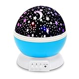 Luz de Bebé, VOSMEP Luz del Proyector Lámpara de Proyección Luz de la Noche del Bebé 360 Grados Rotatable 3 Modo de la Estrella y Luna Luz Nocturna del USB / Batería para Niños, Bebés, Regalos de la Navidad, Cuarto, Cuarto de los Niños, Boda, Cumpleaños, Fiestas (Azul) SH34