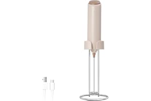 ELMWAY FlexMount Rechargeable Milk Frother by ELMWAY – Handheld Electric Whisk with Ergonomic Grip for Coffee, Latte & Matcha, Easy to Use with Stand or Wall-Mount Holder – Beige