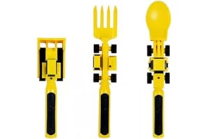 ANMEISH Construction Themed Cutlery Set,Food-Grade Plastic Materials,3 PCS Digger Fork and Spoon Set Kids,Suitable for 1 2 3 4 5 Year Old Toddlers Kids,Yellow Creatively Kids Dining Set
